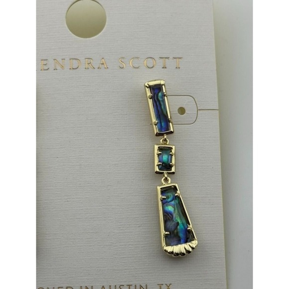 Kendra Scott Serena Linear Dangle Earrings Abalone Shell Gold Tone - Picture 3 of 11